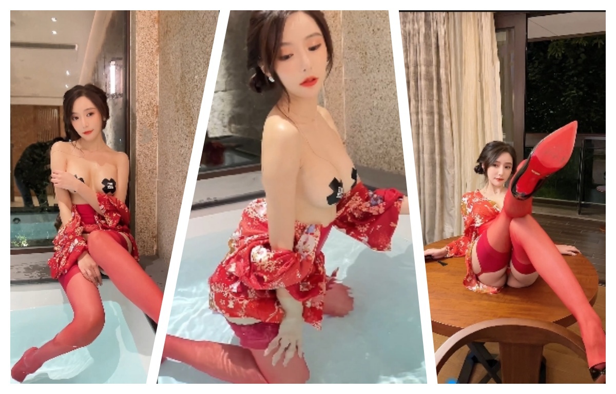 秀人网女神@王馨瑶 最新定制大红色和服写真视频1V/1G